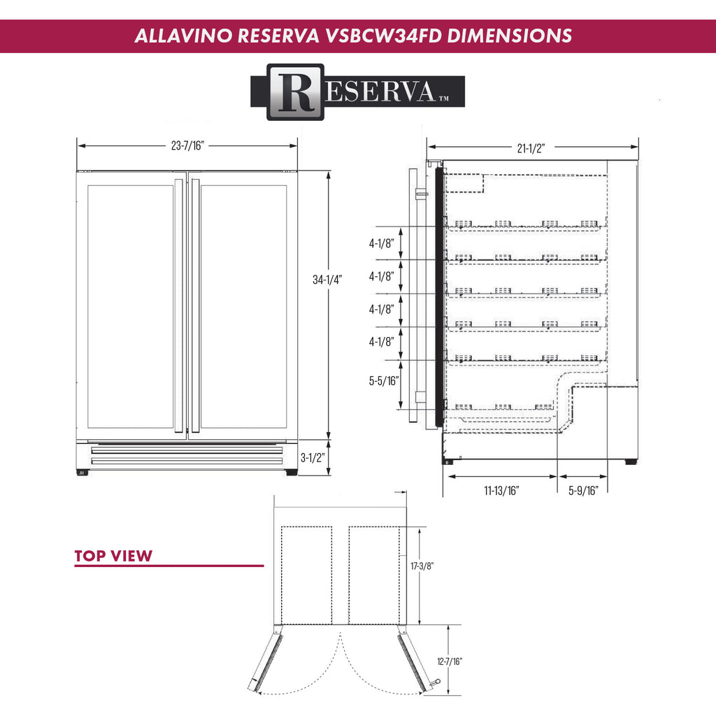 Allavino Reserva Series 24" Wide Two Door Stainless Steel Wine Refrigerator/Beverage Center - VSBCW34FD-2S