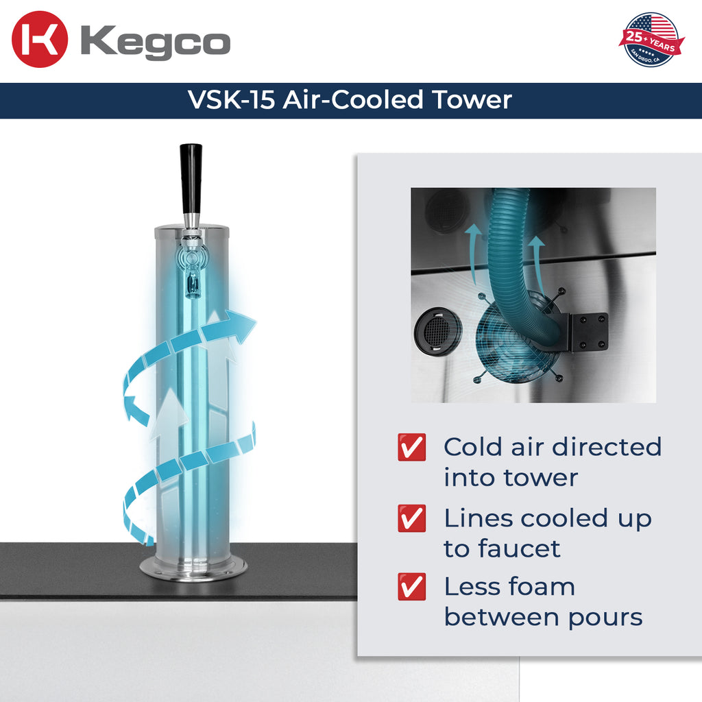 Kegco 15" Wide Commercial Undercounter Stainless Steel Door Built-In Right Hinge Kegerator - VSK-15U-BSR