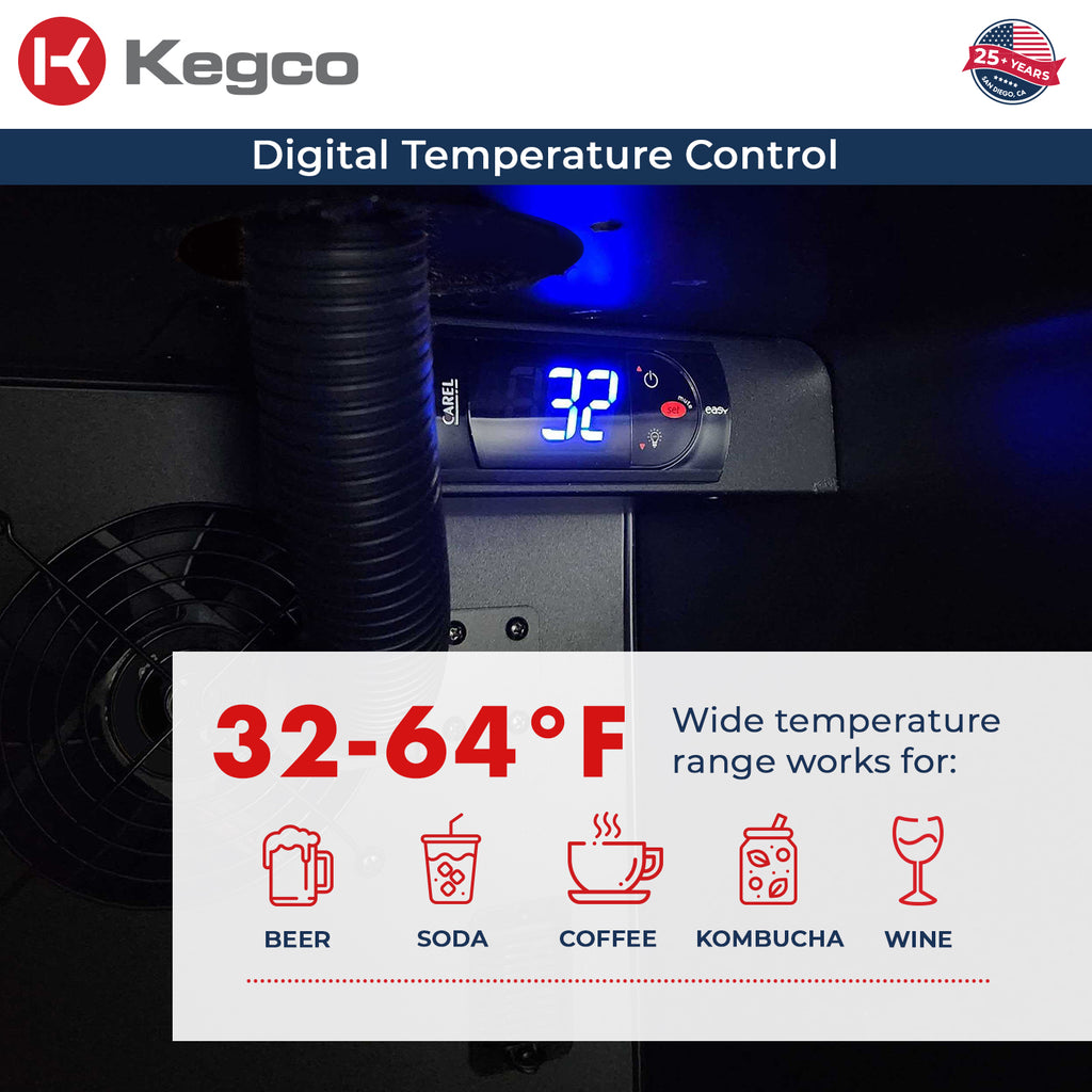 Kegco 15" Wide Commercial Undercounter Stainless Steel Door Built-In Right Hinge Kegerator - VSK-15U-BSR