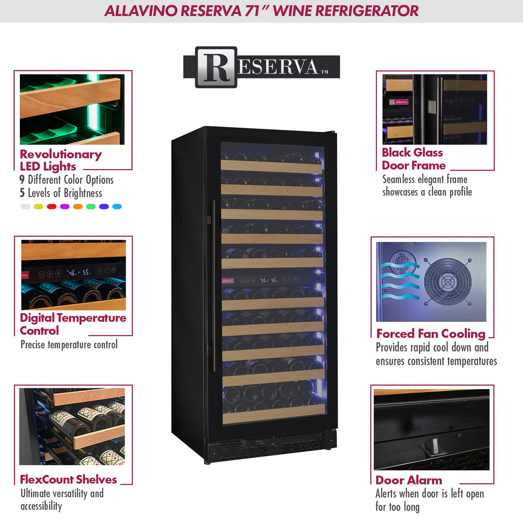 Allavino Reserva Series 119 Bottle 55" Tall Dual Zone Right Hinge Black Glass Wine Refrigerator - VSW11955D-2BGR