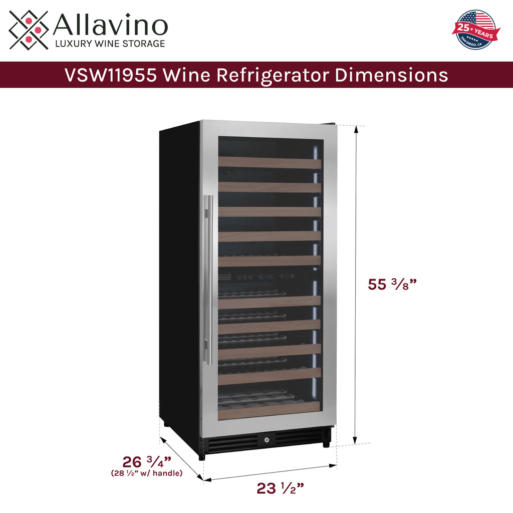 Allavino 119 Bottle 55" Tall Dual Zone Right Hinge Stainless Steel Wine Refrigerator - VSW11955D-2SR