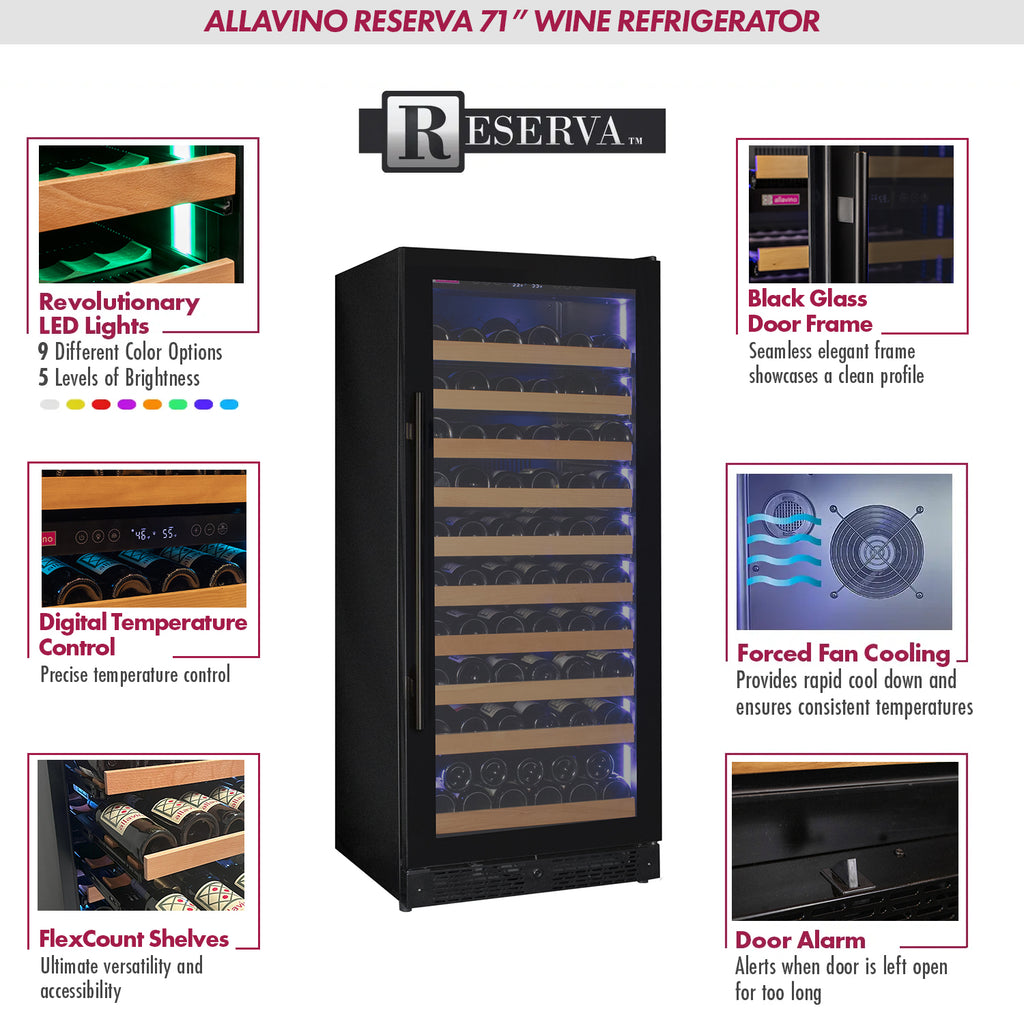 Allavino Reserva Series 119 Bottle 55" Tall Single Zone Right Hinge Black Glass Wine Refrigerator - VSW11955S-1BGR