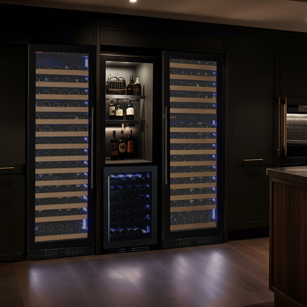 Allavino Reserva Series 154 Bottle Dual Zone Wine Refrigerator Cooler with Left Hinge Black Glass Door - VSW15471D-2BGL