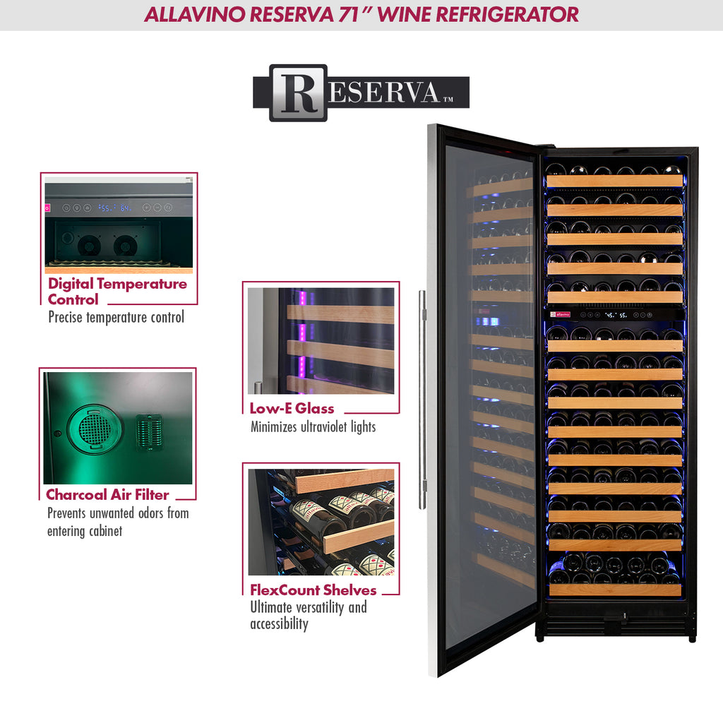 Allavino Reserva Series 154 Bottle 71" Tall Dual Zone Left Hinge Stainless Steel Wine Refrigerator - VSW15471D-2SL