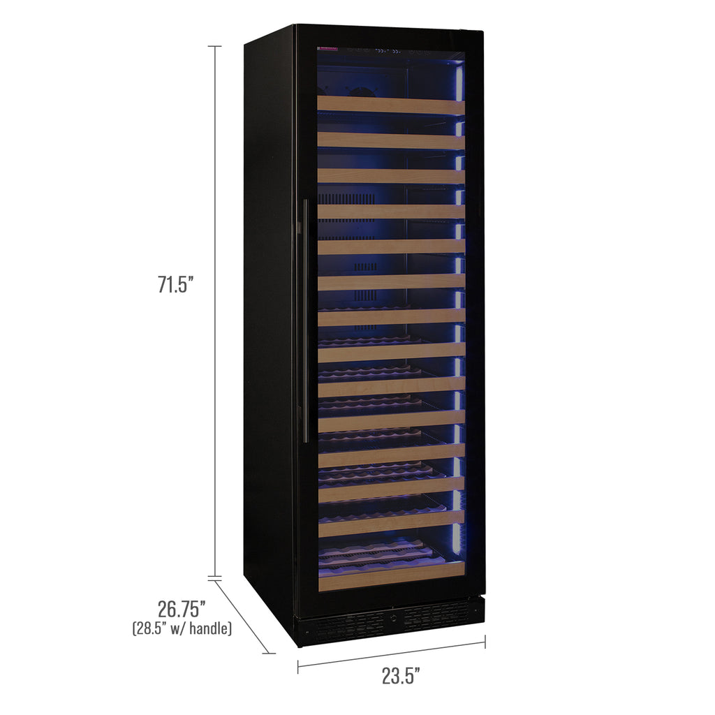 Allavino Reserva Series 163 Bottle 71" Tall Single Zone Right Hinge Black Glass Door Wine Cooler Refrigerator - VSW16371S-1BGR