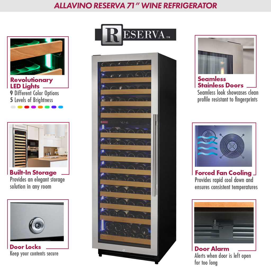 Allavino Reserva Series 154 Bottle 71" Tall Dual Zone Left Hinge Stainless Steel Wine Refrigerator - VSW15471D-2SL