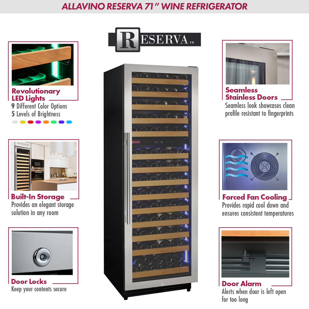 Allavino Reserva Series 154 Bottle Dual Zone Built-in Wine Refrigerator with Stainless Steel Door - Right Hinge - VSW15471D-2SR