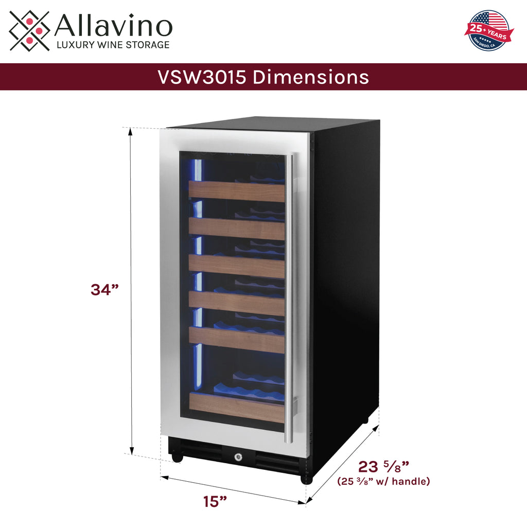 Allavino 15" Wide Reserva Series 30 Bottle Single Zone Stainless Steel Left Hinge Wine Refrigerator - VSW3015S-1SL