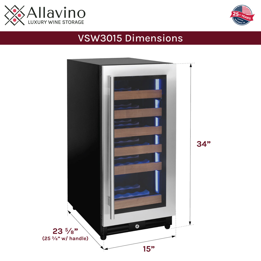Allavino 15" Wide Reserva Series 30 Bottle Single Zone Stainless Steel Right Hinge Wine Refrigerator - VSW3015S-1SR