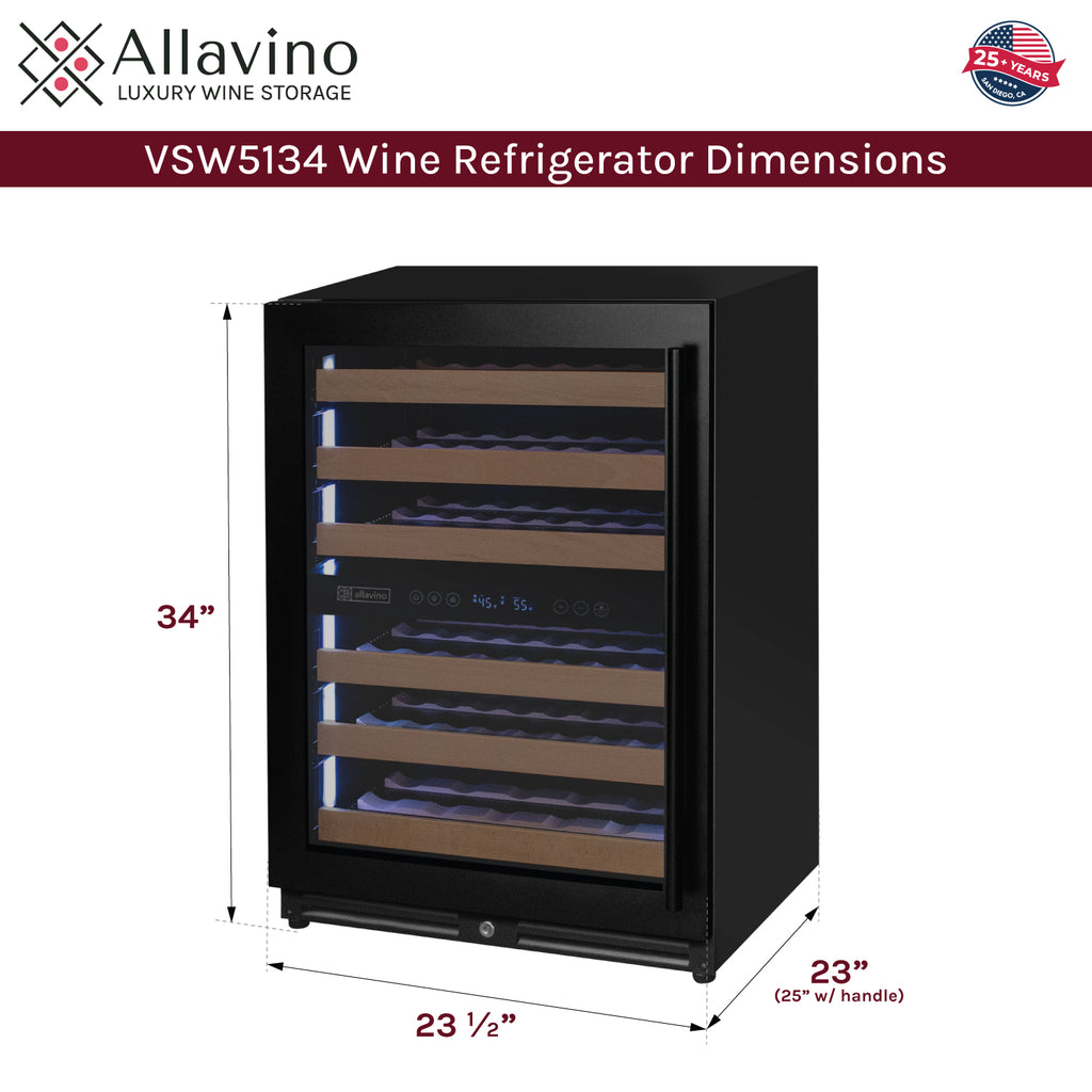 Allavino Reserva Series - 51 Bottle Dual Zone Built-in Luxury Wine Refrigerator with Black Door - Left Hinge - VSW5134D-2BL