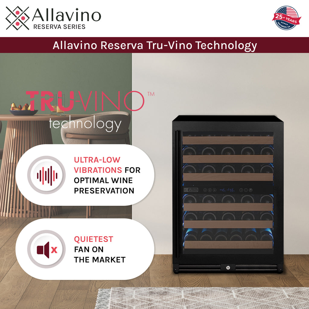 Allavino Reserva Series - 51 Bottle Dual Zone Built-in Luxury Wine Refrigerator with Black Door - Left Hinge - VSW5134D-2BL