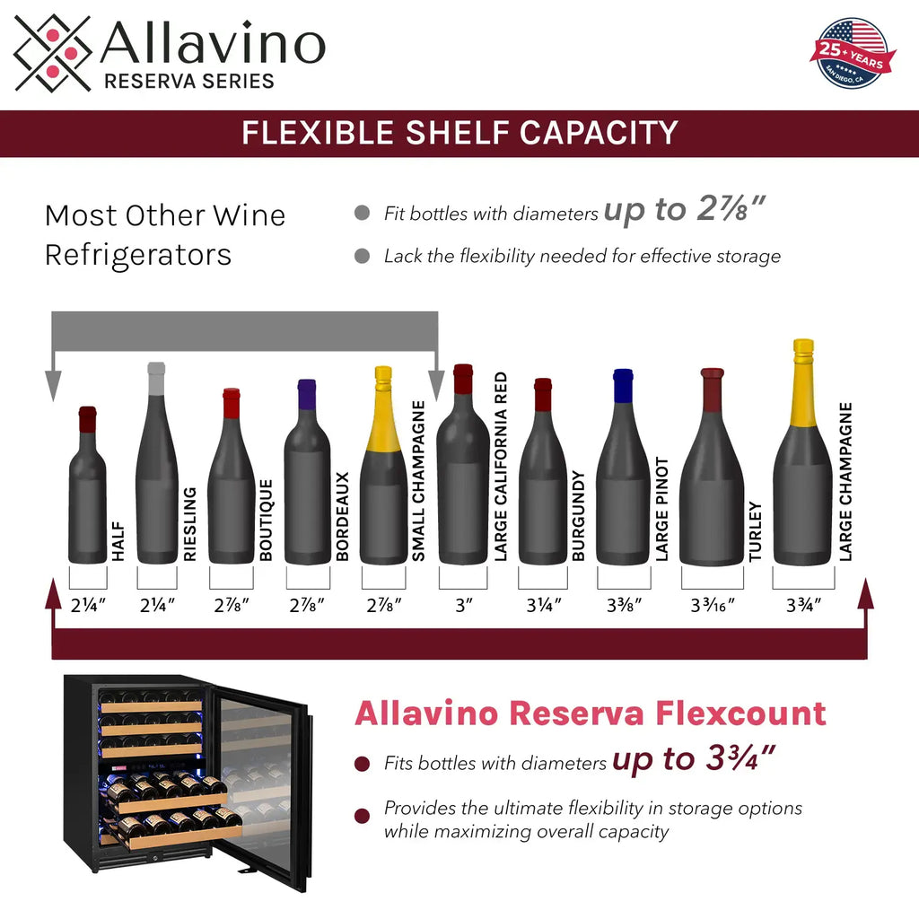 Allavino Reserva Series - 51 Bottle Dual Zone Built-in Luxury Wine Refrigerator with Panel Ready Overlay Door - Right Hinge Model: VSW5134D-2PRR