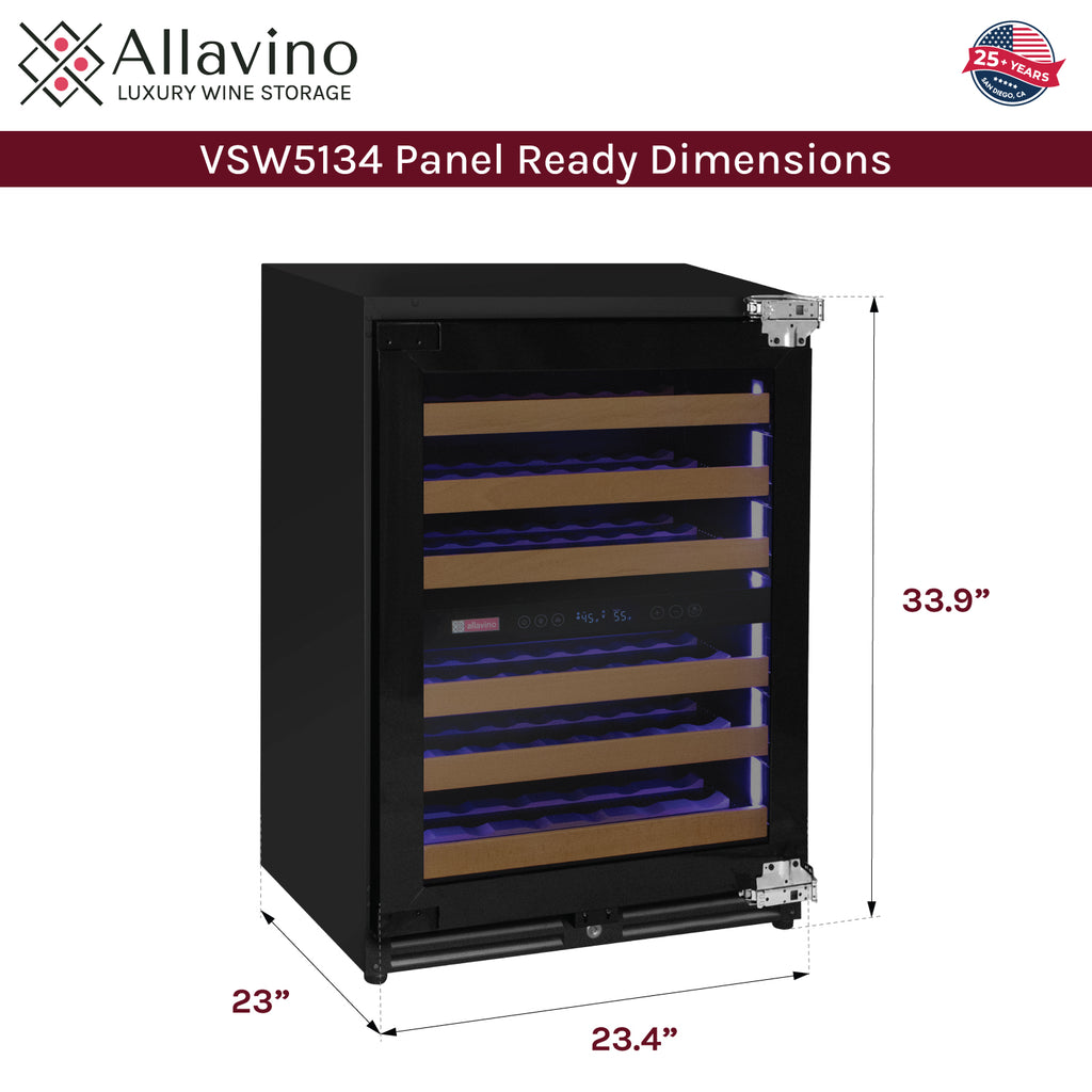 Allavino Reserva Series - 51 Bottle Dual Zone Built-in Luxury Wine Refrigerator with Panel Ready Overlay Door - Right Hinge Model: VSW5134D-2PRR