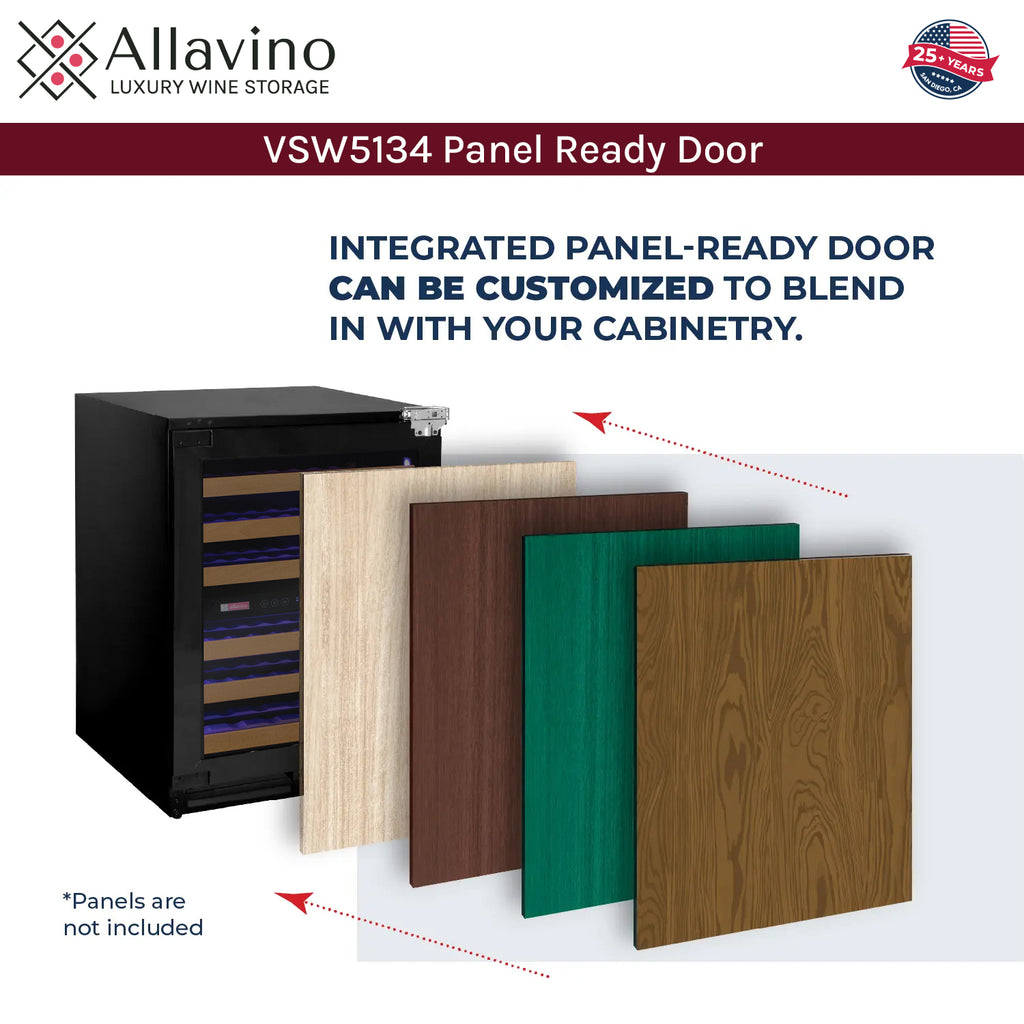 Allavino Reserva Series - 51 Bottle Dual Zone Built-in Luxury Wine Refrigerator with Panel Ready Overlay Door - Right Hinge Model: VSW5134D-2PRR