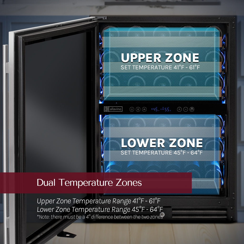 Allavino Reserva Series 51 Bottle Dual Zone Undercounter Wine Refrigerator Cooler with Stainless Steel Door - Left Hinge - VSW5134D-2SL