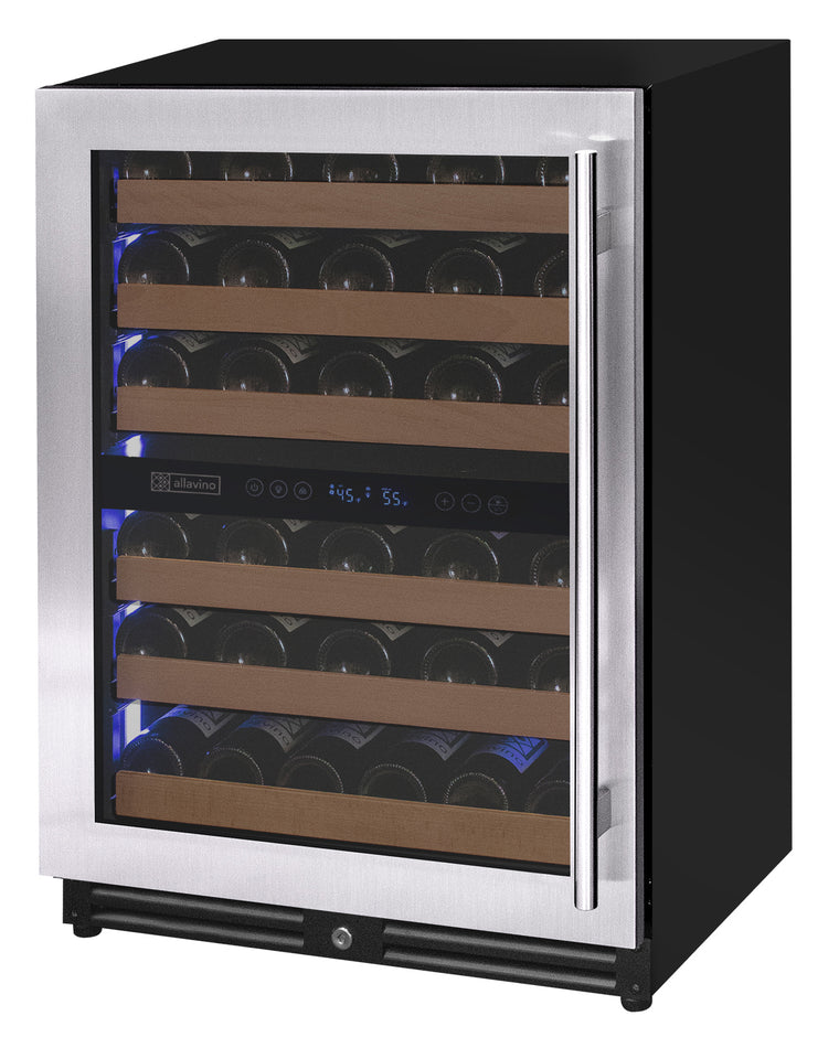 Allavino Reserva Series 51 Bottle Dual Zone Undercounter Wine Refrigerator Cooler with Stainless Steel Door - Left Hinge - VSW5134D-2SL