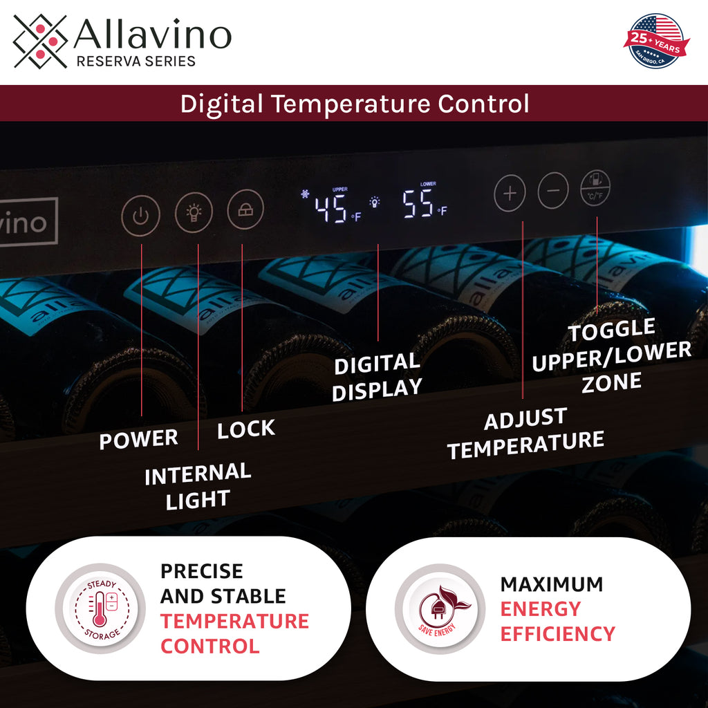 Allavino Reserva Series 51 Bottle Dual Zone Undercounter Wine Refrigerator Cooler with Stainless Steel Door - Right Hinge - VSW5134D-2SR