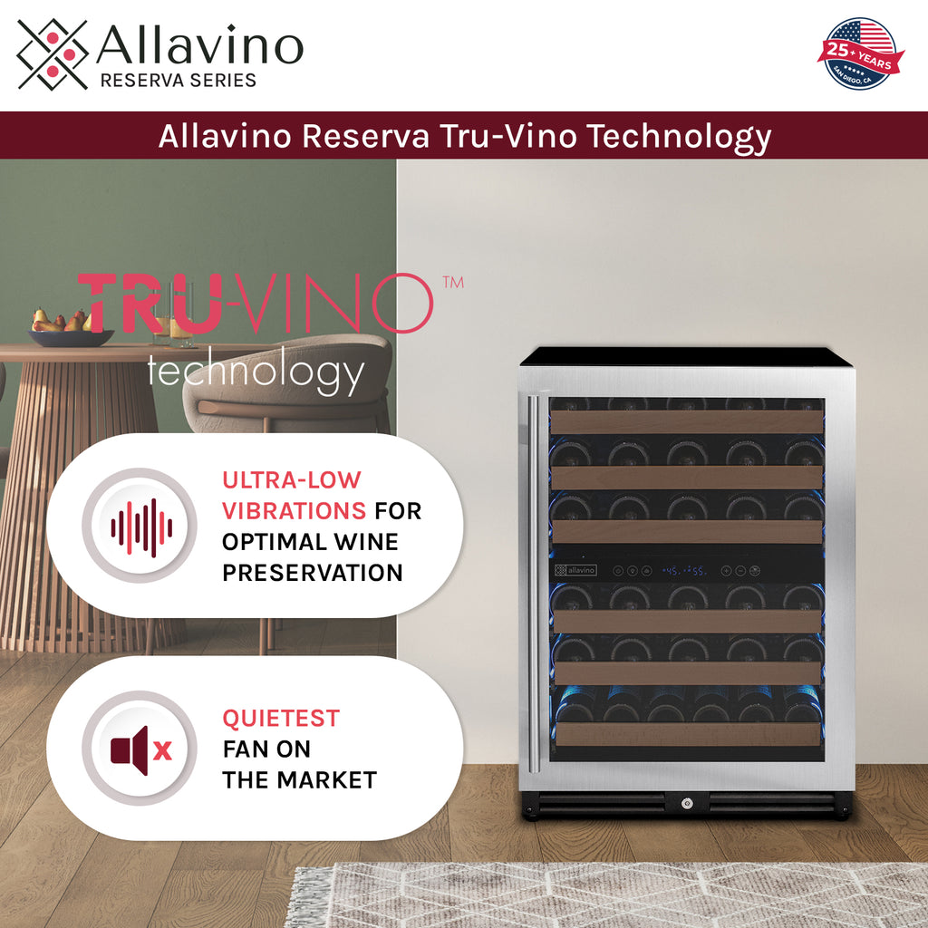 Allavino Reserva Series 51 Bottle Dual Zone Undercounter Wine Refrigerator Cooler with Stainless Steel Door - Right Hinge - VSW5134D-2SR