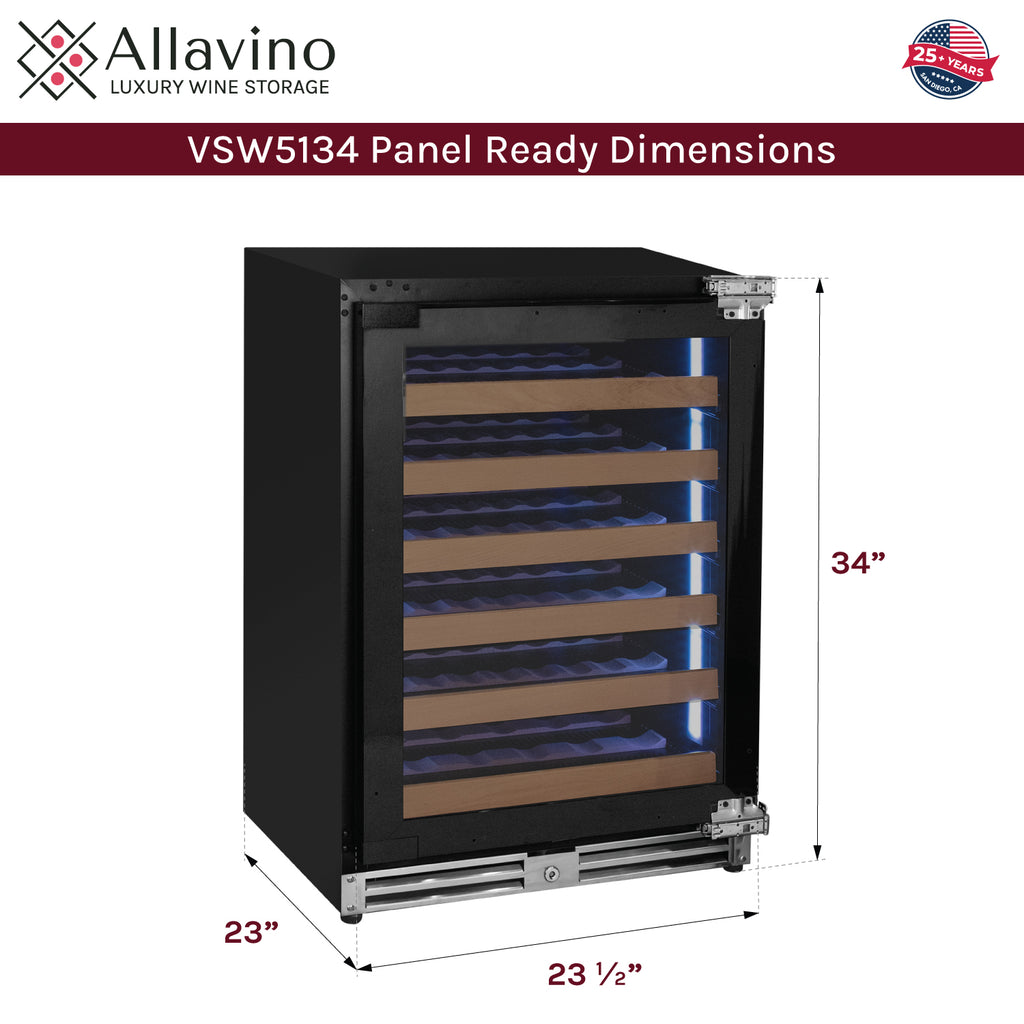 Allavino Reserva Series - 51 Bottle Single Zone Built-in Luxury Wine Refrigerator with Panel Ready Overlay Door - Right Hinge - VSW5134S-1PRR