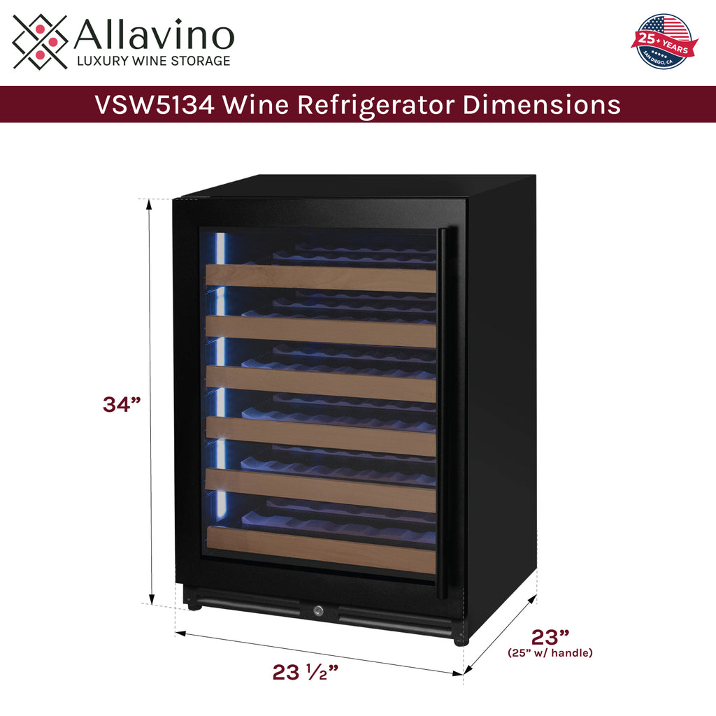 Allavino Reserva Series - 51 Bottle Single Zone Built-in Luxury Wine Refrigerator with Black Door - Left Hinge - VSW5134S-1BL
