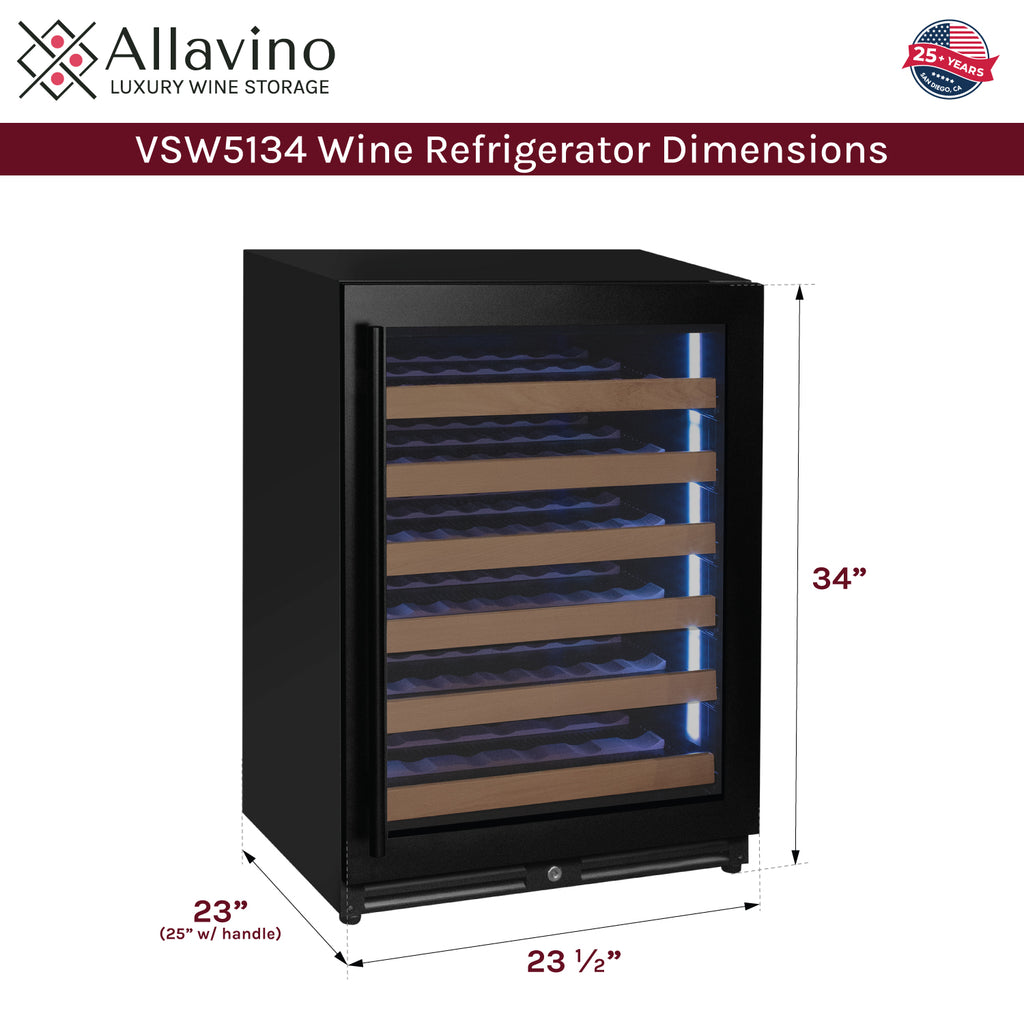 Allavino Reserva Series - 51 Bottle Single Zone Built-in Luxury Wine Refrigerator with Black Door - Right Hinge - VSW5134S-1BR