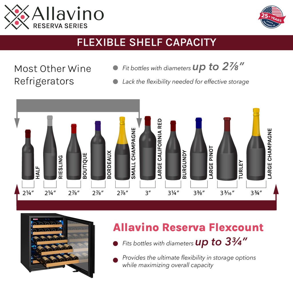 Allavino Reserva Series - 51 Bottle Single Zone Built-in Luxury Wine Refrigerator with Panel Ready Overlay Door - Right Hinge - VSW5134S-1PRR