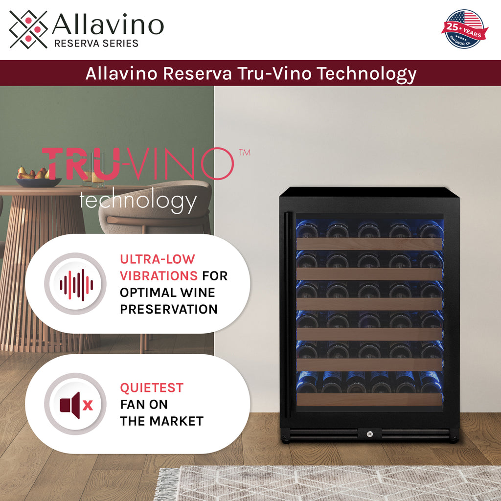 Allavino Reserva Series - 51 Bottle Single Zone Built-in Luxury Wine Refrigerator with Black Door - Right Hinge - VSW5134S-1BR