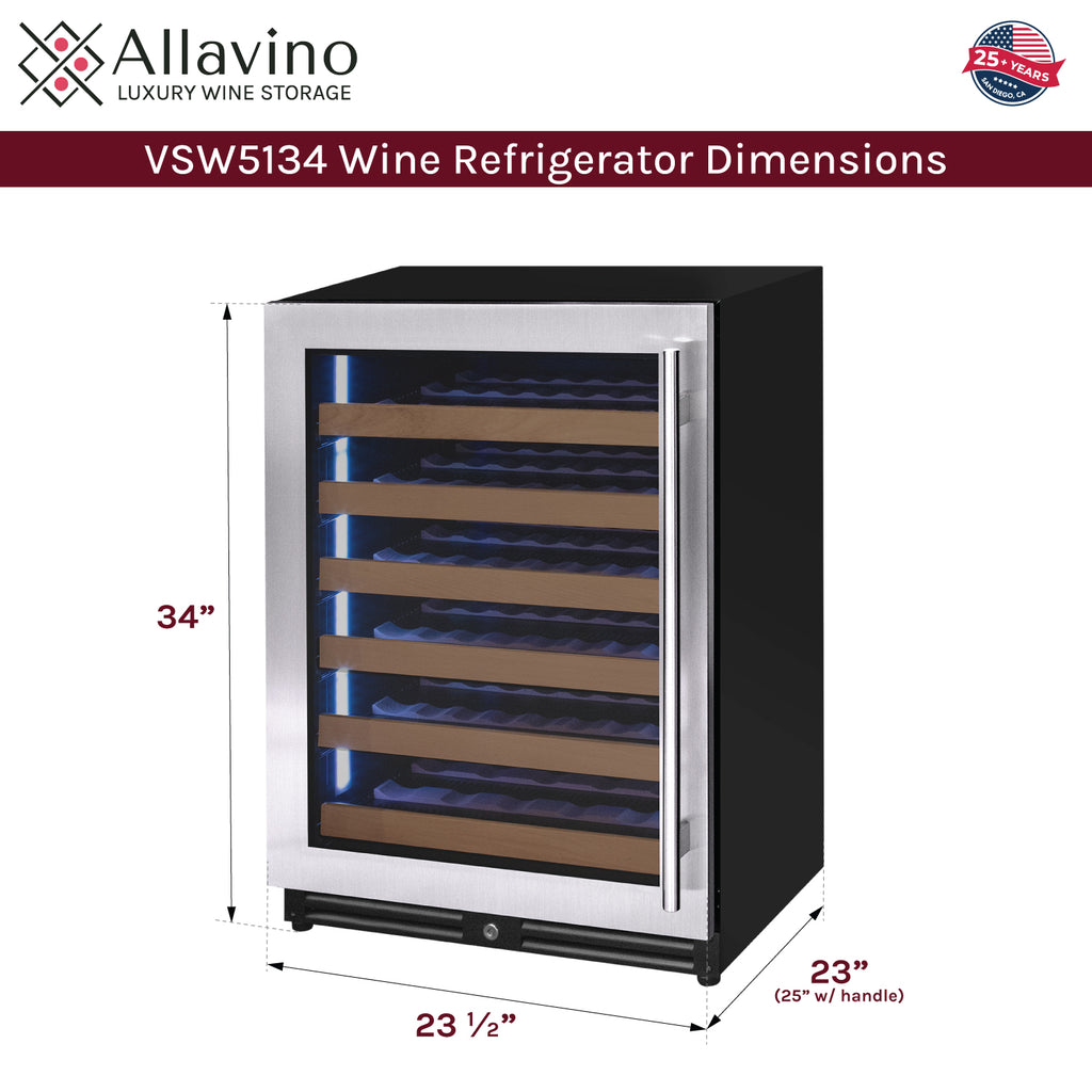 Allavino Reserva Series 51 Bottle Single Zone Built-in Luxury Wine Refrigerator with Stainless Steel Door - Left Hinge - VSW5134S-1SL