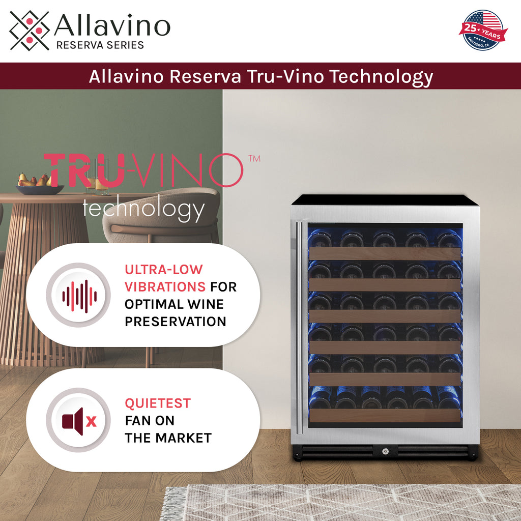 Allavino Reserva Series 51 Bottle Single Zone Built-in Luxury Wine Refrigerator with Stainless Steel Door - Left Hinge - VSW5134S-1SL