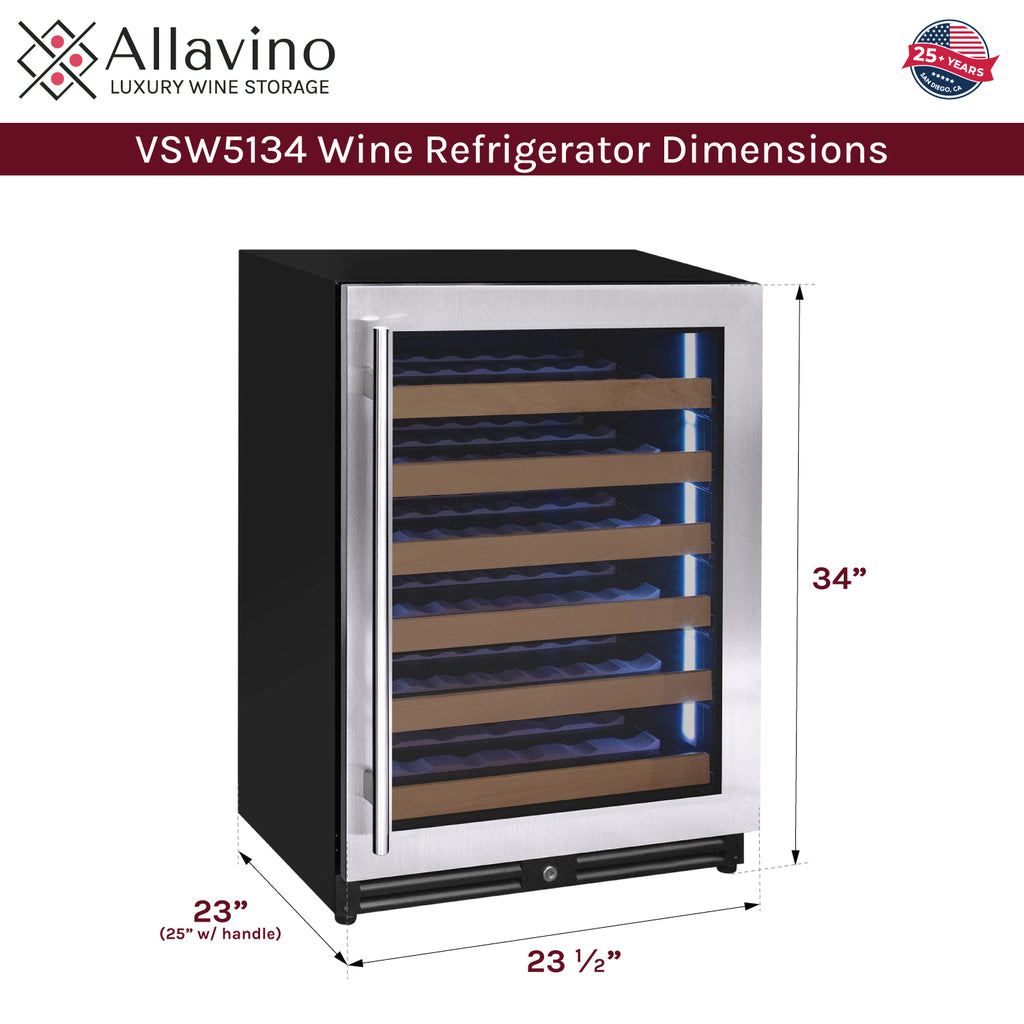 Allavino Reserva Series 51 Bottle Single Zone Built-in Luxury Wine Refrigerator with Stainless Steel Door - Right Hinge - VSW5134S-1SR