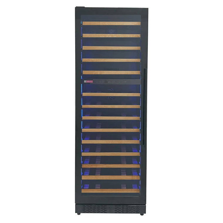 Allavino Reserva Series 67 Bottle 71" Tall Dual Zone Left Hinge Black Shallow Wine Refrigerator with Wood Front Shelves - VSW6771D-2BL-WD