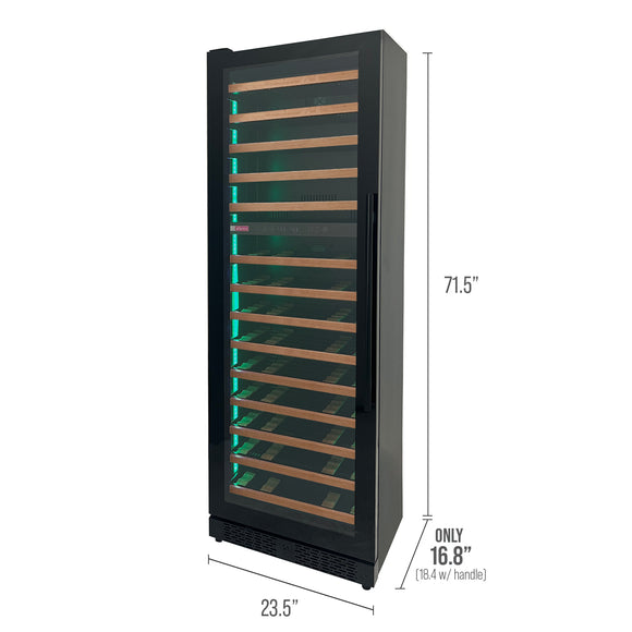 Allavino Reserva Series 67 Bottle 71" Tall Dual Zone Left Hinge Black Shallow Wine Refrigerator with Wood Front Shelves - VSW6771D-2BL-WD