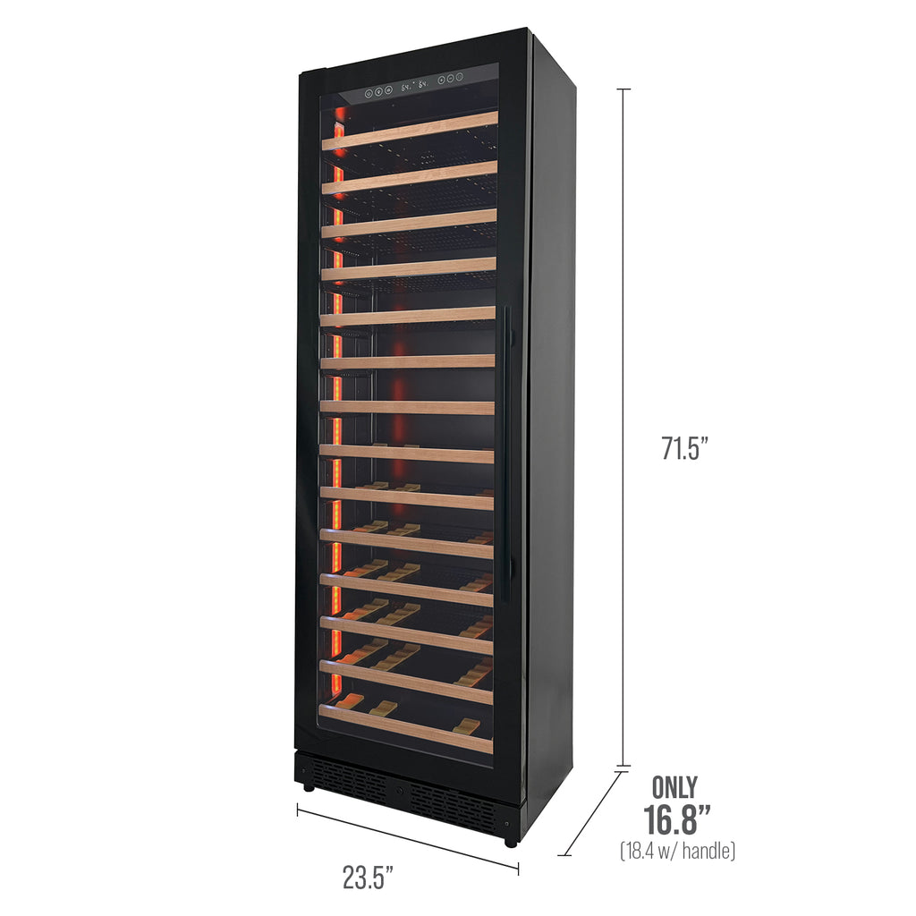 Allavino Reserva Series 67 Bottle 71" Tall Single Zone Left Hinge Black Shallow Wine Refrigerator with Wood Front Shelves - VSW6771S-1BL-WD