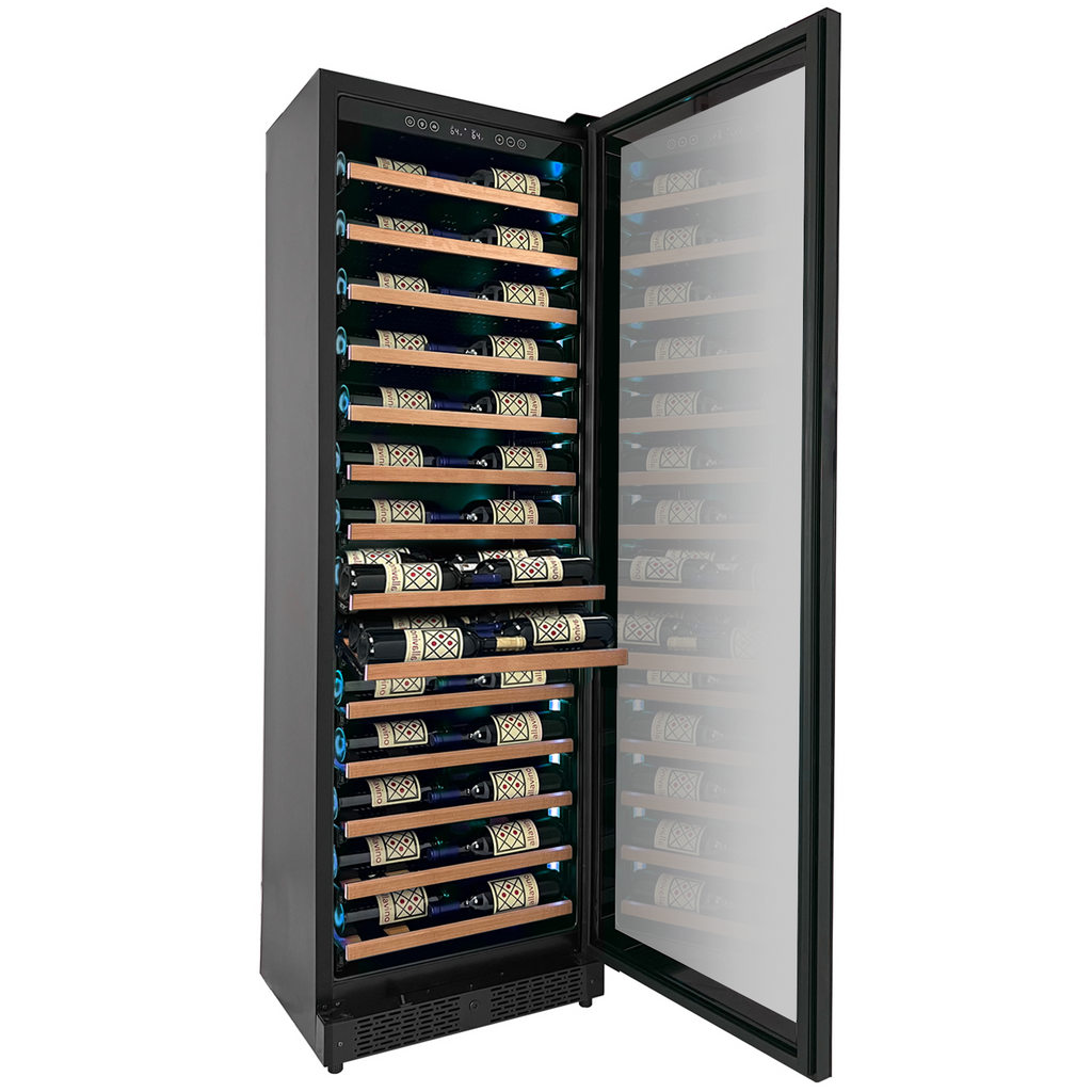 Allavino Reserva Series 67 Bottle 71" Tall Single Zone Right Hinge Black Shallow Wine Refrigerator with Wood Front Shelves - VSW6771S-1BR-WD