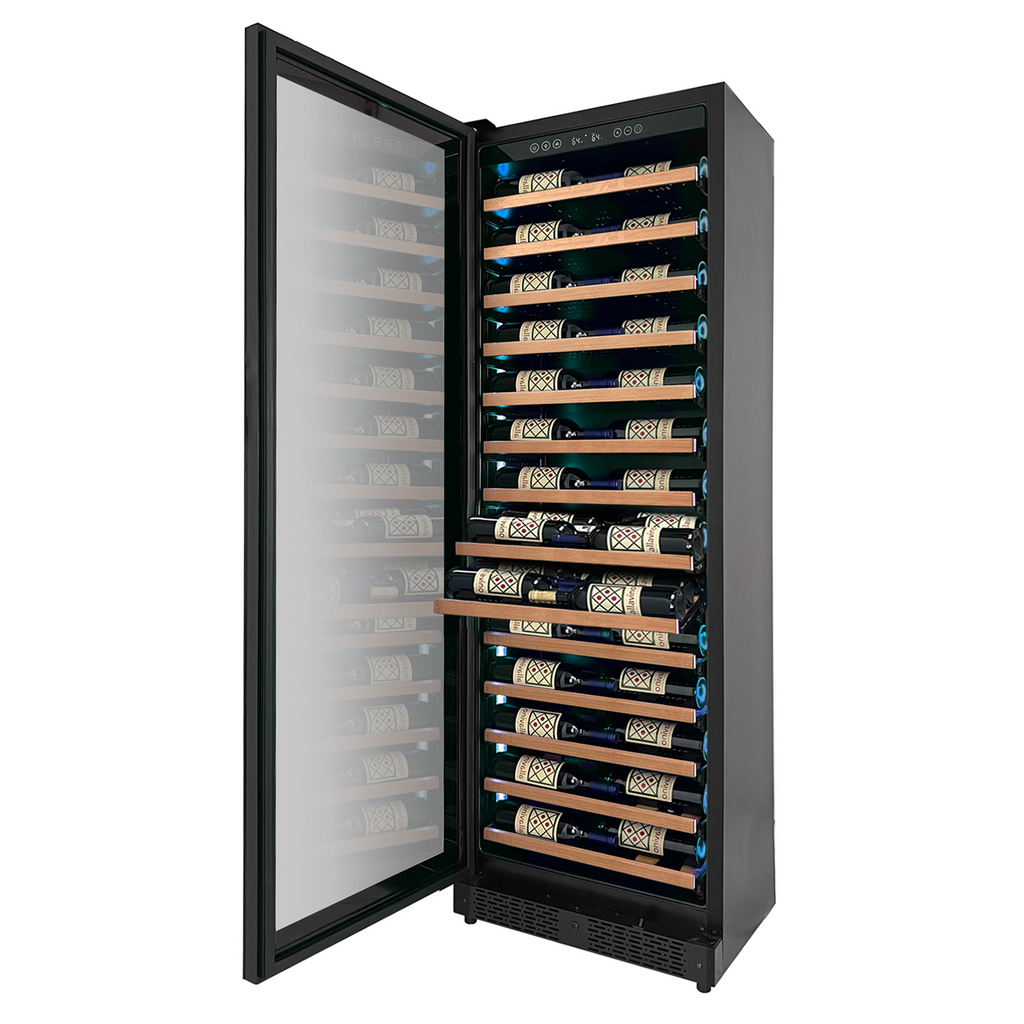 Allavino Reserva Series 67 Bottle 71" Tall Single Zone Left Hinge Black Shallow Wine Refrigerator with Wood Front Shelves - VSW6771S-1BL-WD