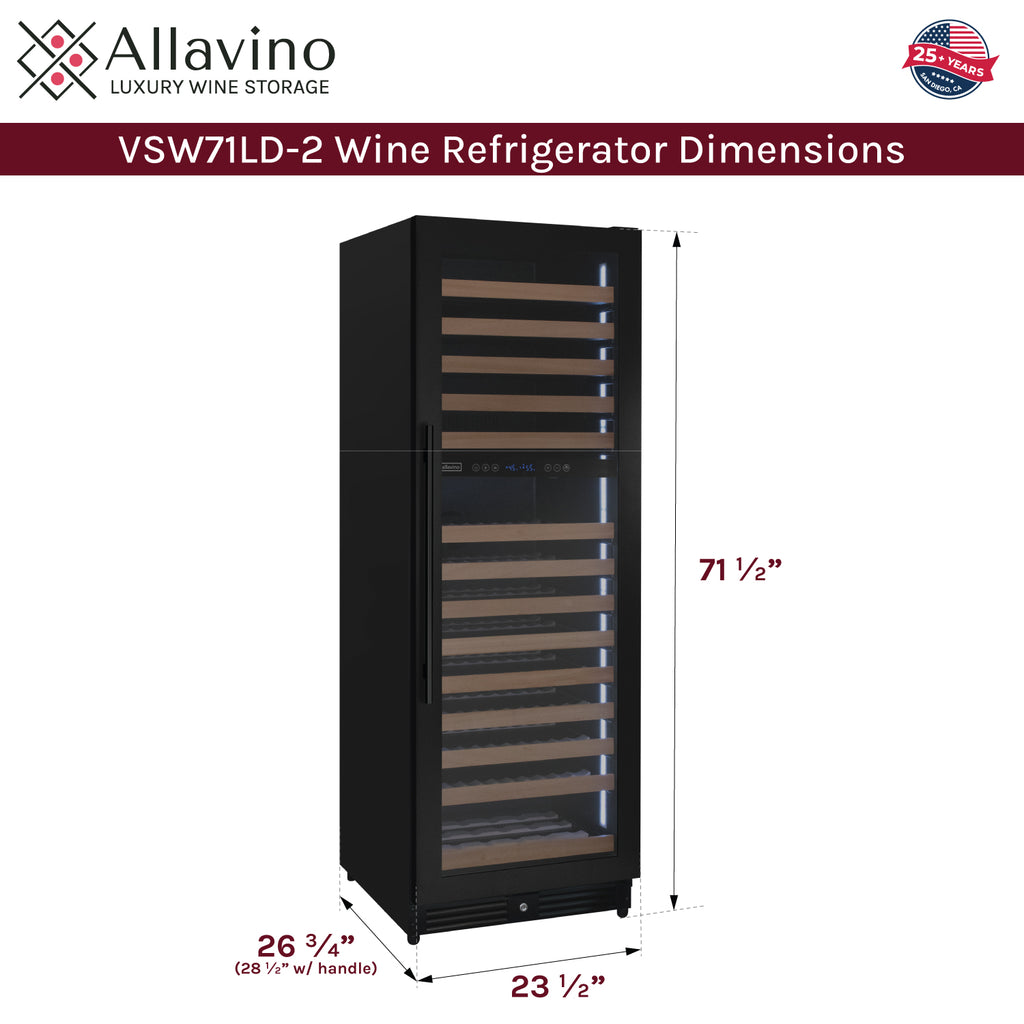 Allavino Reserva Series 172 Bottle Dual Zone Built-in Wine Refrigerator with Stainless Steel Door - Left Hinge - VSW71LD-2SL - Wine Cooler City