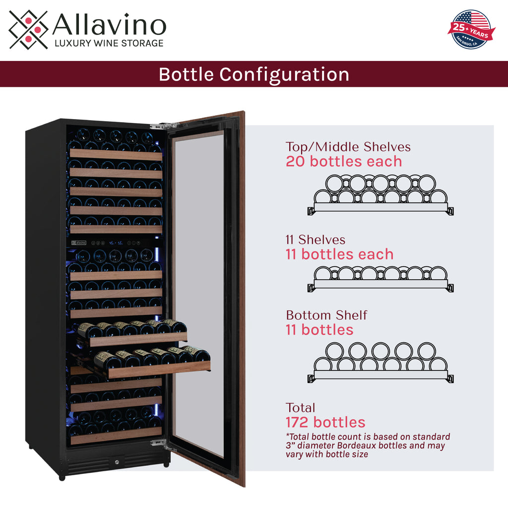 Allavino Reserva Series 172 Bottle Dual Zone Built-in Wine Refrigerator with Panel Ready Overlay - Right Hinge -  VSW71LD-2PRR