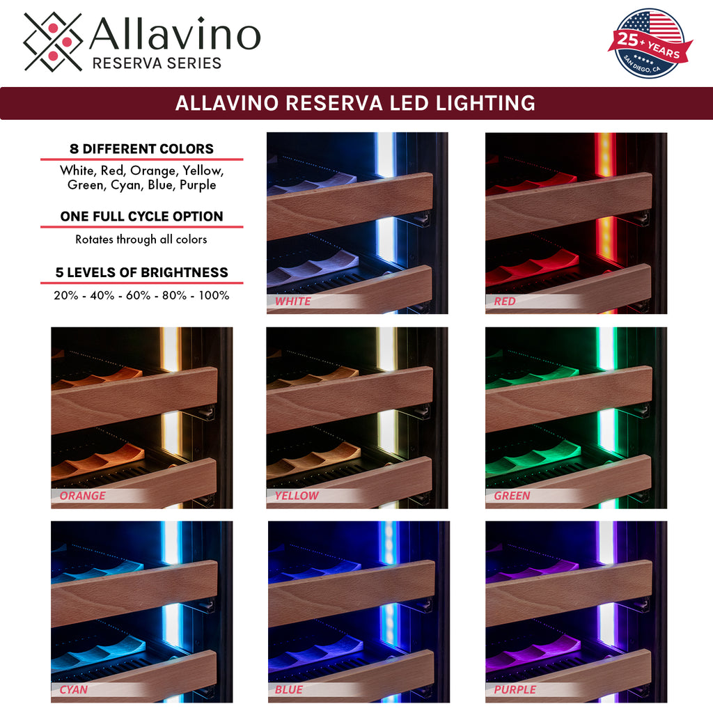 Allavino Reserva Series 172 Bottle Dual Zone Built-in Wine Refrigerator with Stainless Steel Door - Right Hinge - VSW71LD-2SR - Wine Cooler City