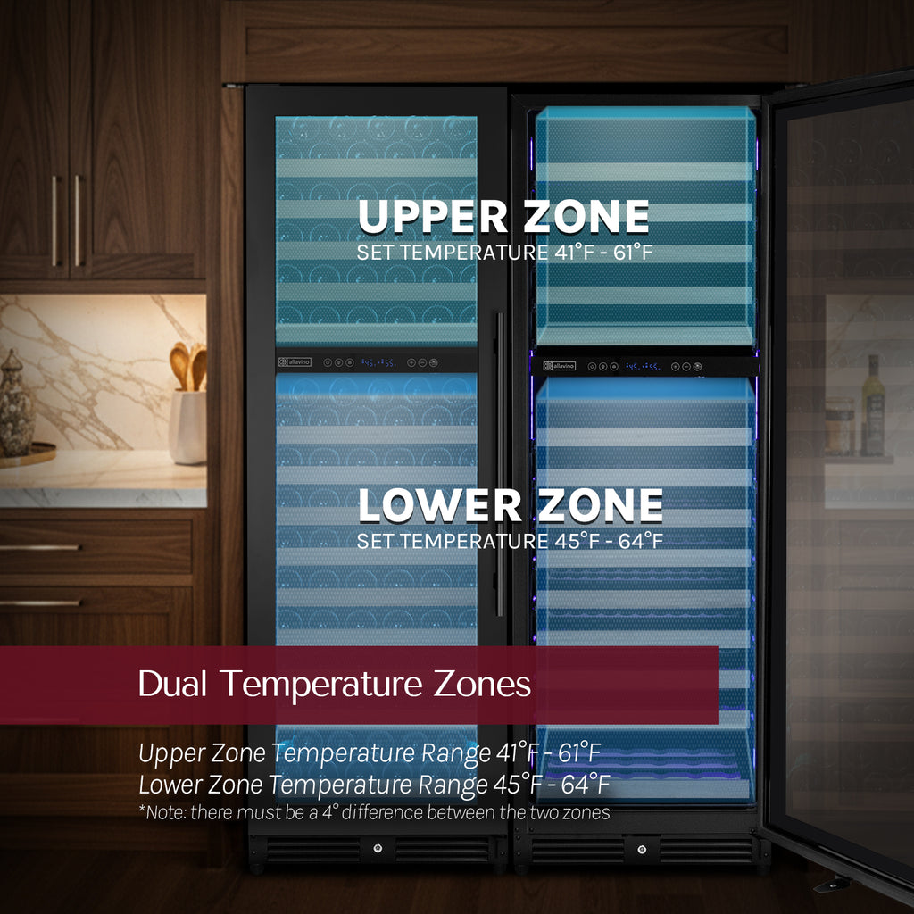 Allavino Reserva Series 172 Bottle Dual Zone Built-in Wine Refrigerator with Stainless Steel Door - Right Hinge - VSW71LD-2SR - Wine Cooler City