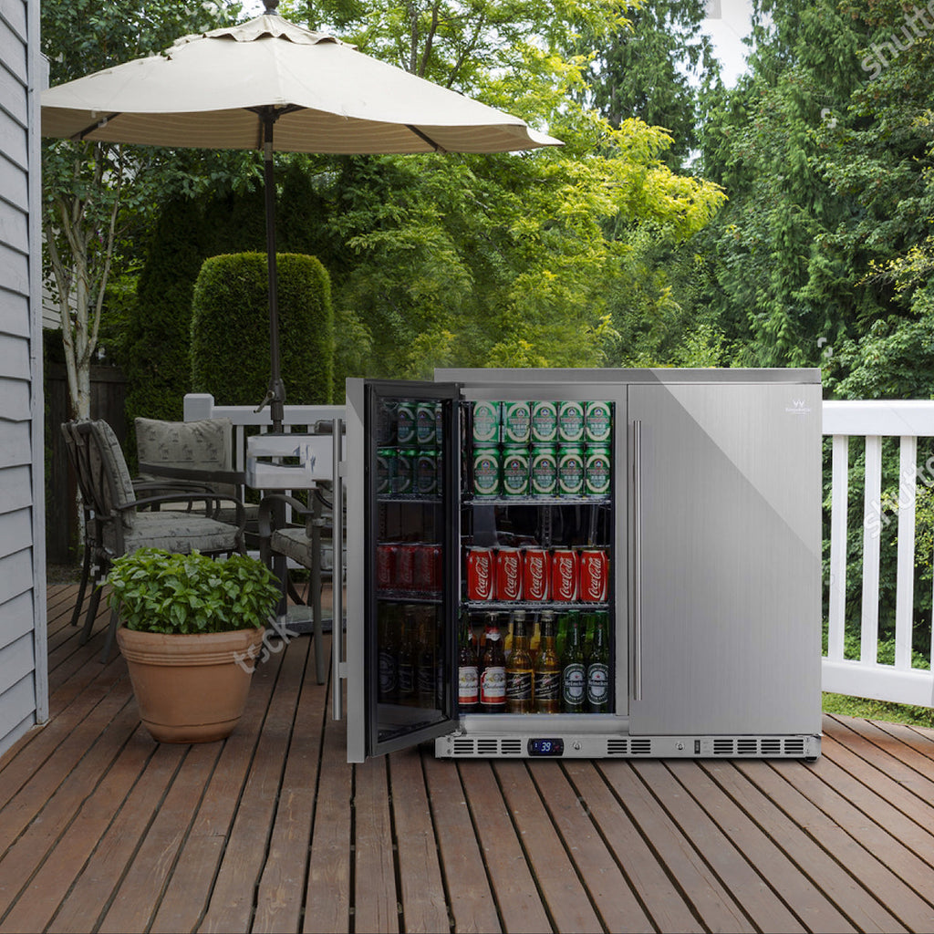 KingsBottle 36 Inch Outdoor Beverage Refrigerator 2 Door For Home - KBU56ASD