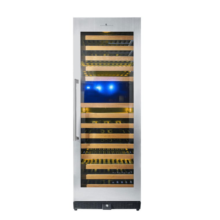 KingsBottle Tall Large Wine Refrigerator With Glass Door With Stainless Steel Trim ﻿- KBU170DX