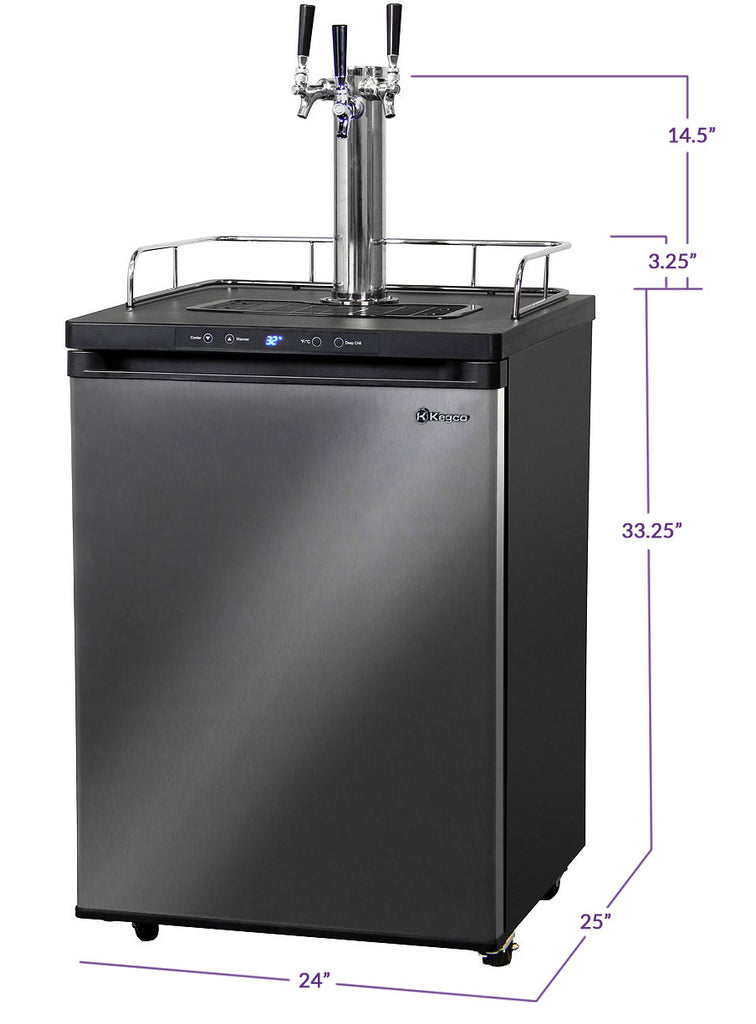 Kegco 24" Wide Triple Tap Black Stainless Steel Digital Kegerator - K309X-3NK