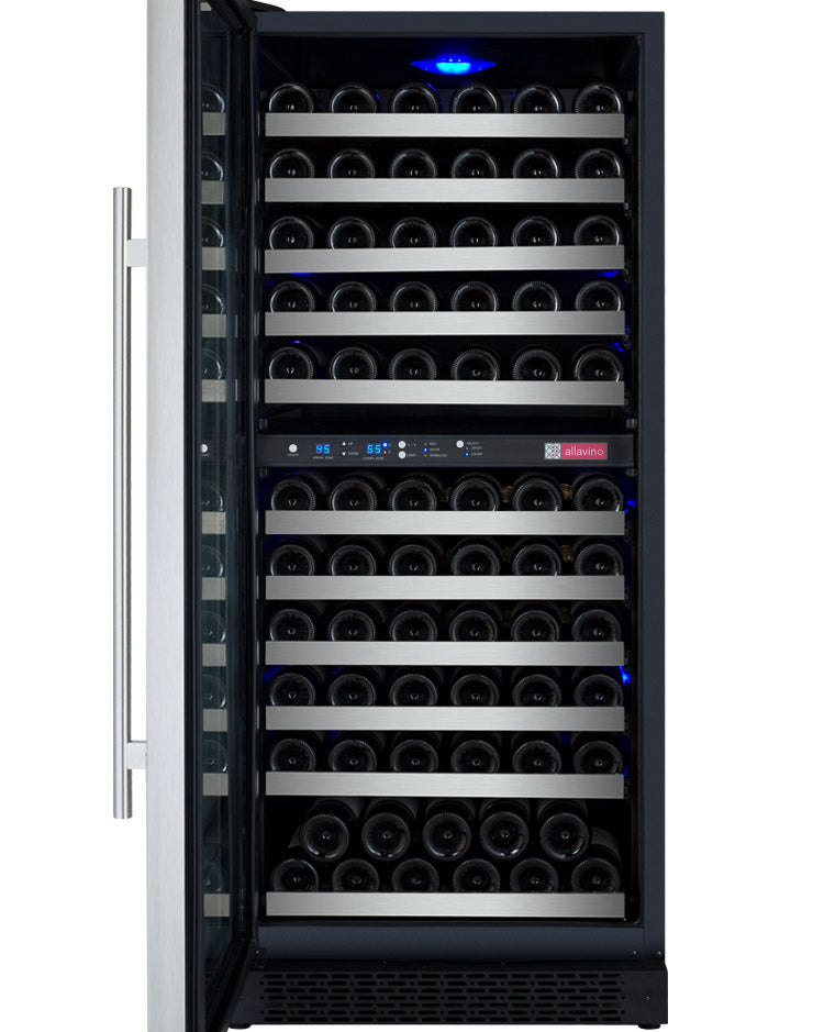 Allavino 24" Wide FlexCount II Tru-Vino 121 Bottle Dual Zone Stainless Steel Left Hinge Wine Refrigerator - VSWR121-2SL20