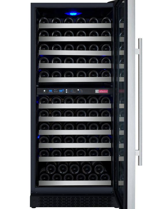 Allavino 24" Wide FlexCount II Tru-Vino 121 Bottle Dual Zone Stainless Steel Right Hinge Wine Refrigerator - VSWR121-2SR20
