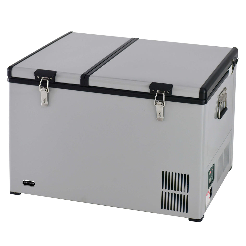 Whynter 90 Quart Dual Zone Portable Fridge/Freezer with 12V Option and Wheels - FM-901DZ - Wine Cooler City