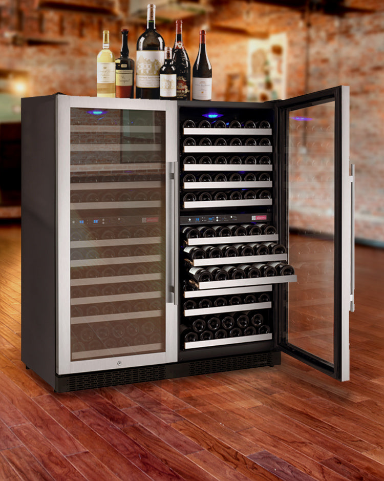Allavino 47" Wide FlexCount II Tru-Vino 242 Bottle Four Zone Stainless Steel Side-by-Side Wine Refrigerator - 2X-VSWR121-2S20