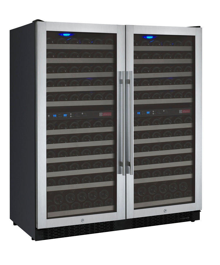 Allavino 47" Wide FlexCount II Tru-Vino 242 Bottle Four Zone Stainless Steel Side-by-Side Wine Refrigerator - 2X-VSWR121-2S20