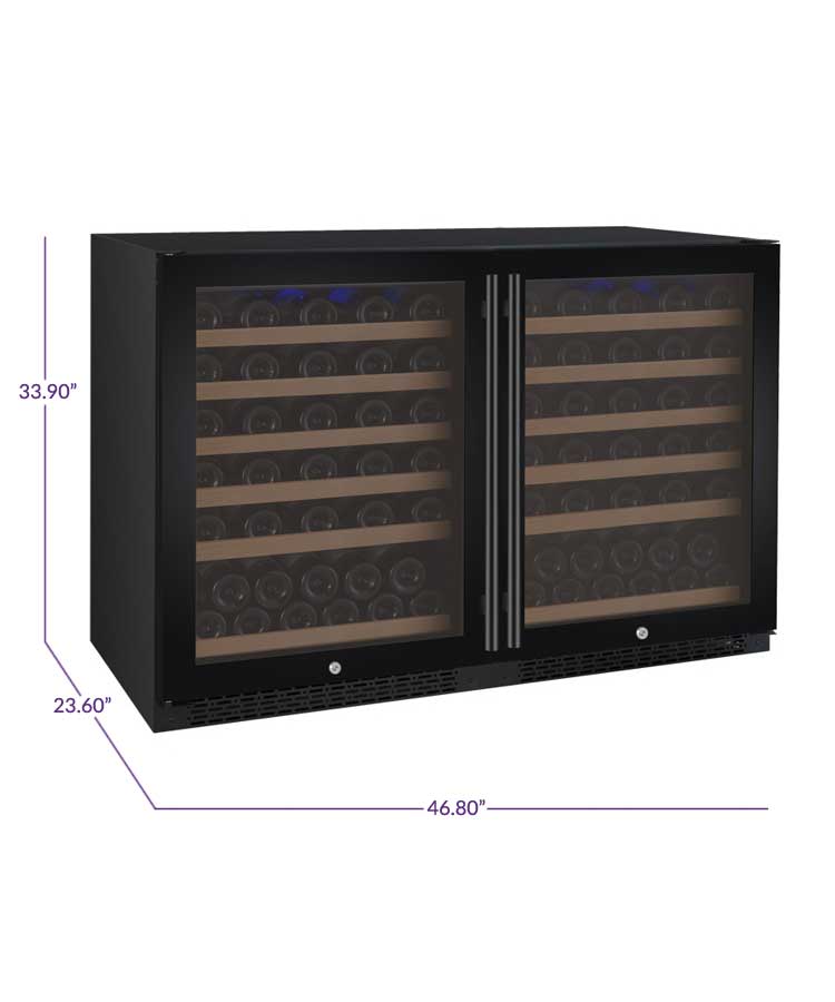 Allavino 47" Wide FlexCount II Tru-Vino 112 Bottle Dual Zone Black Side-by-Side Wine Refrigerator - 2X-VSWR56-1B20