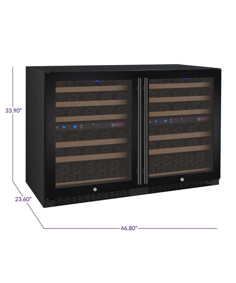 Allavino 47" Wide FlexCount II Tru-Vino 112 Bottle Four Zone Black Side-by-Side Wine Refrigerator - 2X-VSWR56-2B20