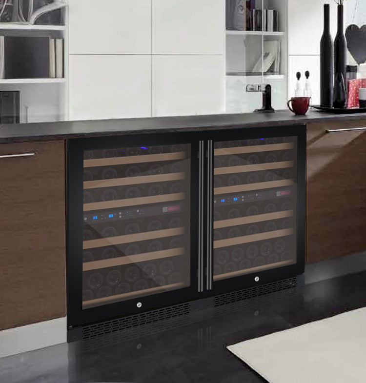 Allavino 47" Wide FlexCount II Tru-Vino 112 Bottle Four Zone Black Side-by-Side Wine Refrigerator - 2X-VSWR56-2B20